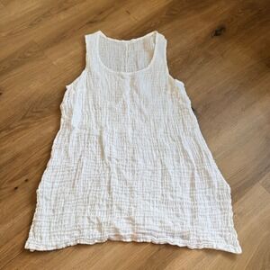 Grizas White Linen Cotton Crinkle Gauze Sleeveless Tunic Tank Top